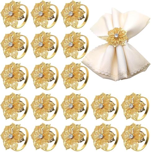 20 Pack Gold Napkin Rings, Flower Metal Napkin Ring Set, Gold Napkin Holder Table Decorations, 2 inch Napkin Ring Buckles for Table Decoration Wedding Birthday and Any Events in Saudi Arabia
