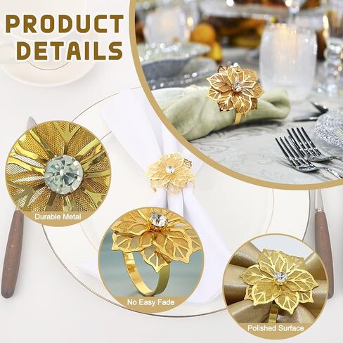 20 Pack Gold Napkin Rings, Flower Metal Napkin Ring Set, Gold Napkin Holder Table Decorations, 2 inch Napkin Ring Buckles for Table Decoration Wedding Birthday and Any Events in Saudi Arabia