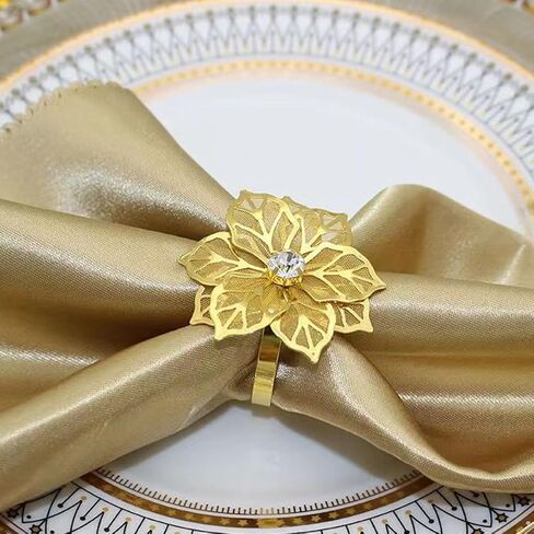 20 Pack Gold Napkin Rings, Flower Metal Napkin Ring Set, Gold Napkin Holder Table Decorations, 2 inch Napkin Ring Buckles for Table Decoration Wedding Birthday and Any Events in Saudi Arabia
