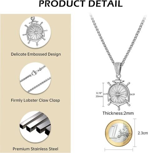 murtoo Compass Necklace for Men and Women, Gold Silver Vintage Stainless Steel Chains Necklace with Compass Pendant Unique Gifts for Men in Kuwait