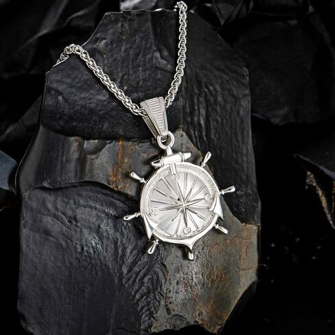 murtoo Compass Necklace for Men and Women, Gold Silver Vintage Stainless Steel Chains Necklace with Compass Pendant Unique Gifts for Men in Kuwait