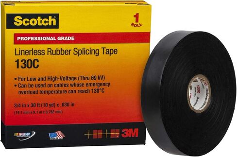 3M Scotch Linerless Electrical Splicing Tape 130C for Wires and Cables, 3/4 in x 30 ft, Rubber Backing, Self Fusing, UV Resistance, Highly Conformable, Moisture Seal, Black, 1 Roll in Saudi Arabia