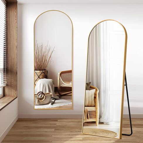 Arched Full Length Mirror, 64"x21" Floor Length Mirror with Metal Frame, Gold Full Body Mirror for Bedroom Living Room, Free Standing or Wall Mounted or Leaning Against Wall Body Mirror in Saudi Arabia