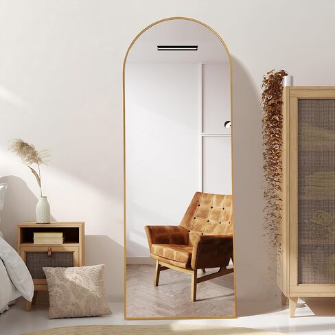 Arched Full Length Mirror, 64"x21" Floor Length Mirror with Metal Frame, Gold Full Body Mirror for Bedroom Living Room, Free Standing or Wall Mounted or Leaning Against Wall Body Mirror in Saudi Arabia