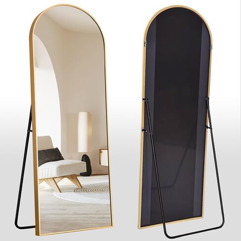 Arched Full Length Mirror, 64"x21" Floor Length Mirror with Metal Frame, Gold Full Body Mirror for Bedroom Living Room, Free Standing or Wall Mounted or Leaning Against Wall Body Mirror in Saudi Arabia