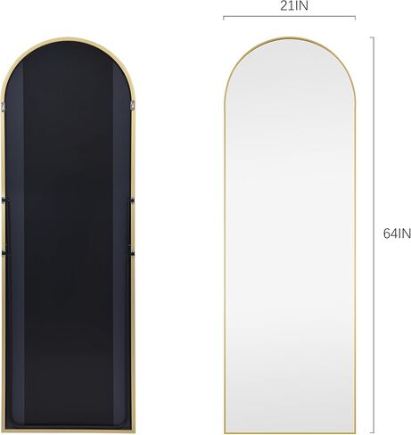 Arched Full Length Mirror, 64"x21" Floor Length Mirror with Metal Frame, Gold Full Body Mirror for Bedroom Living Room, Free Standing or Wall Mounted or Leaning Against Wall Body Mirror in Saudi Arabia