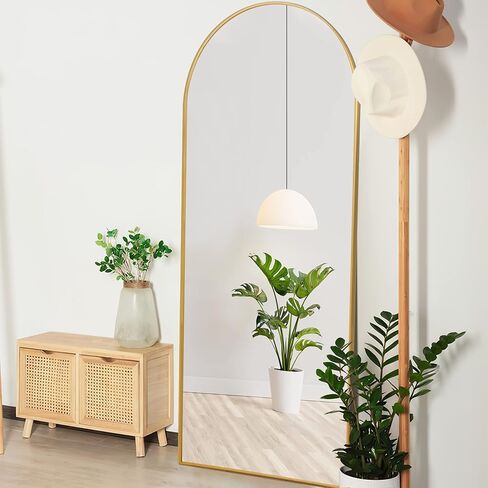 Arched Full Length Mirror, 64"x21" Floor Length Mirror with Metal Frame, Gold Full Body Mirror for Bedroom Living Room, Free Standing or Wall Mounted or Leaning Against Wall Body Mirror in Saudi Arabia