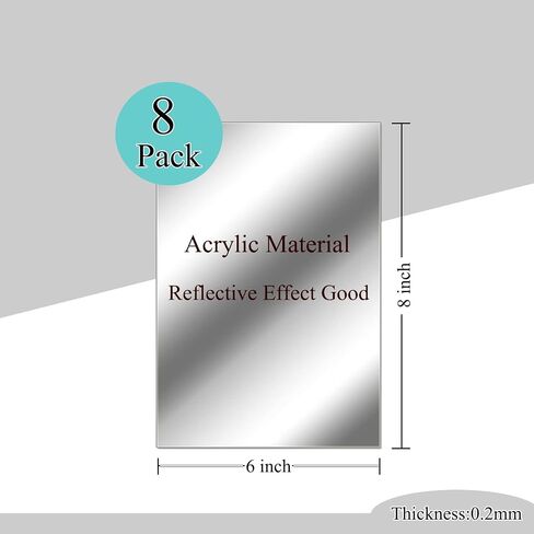 8x6 Inches Self Adhesive Acrylic Mirror Tiles Waterproof Flexible Mirror Wall Stickers Sheets Non Glass Body Mirror for Bathroom Bedroom Living Room Gym Wall Decor (8PCS Mirror) in Saudi Arabia