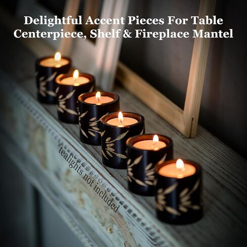 مجموعة من 6 حوامل شموع صغيرة للديكور - حوامل شموع نذرية خشبية منحوتة يدويًا للطاولة - زخارف طاولة مركزية للزفاف - حوامل شموع صغيرة مزخرفة - حاملات شموع عتيقة in Kuwait