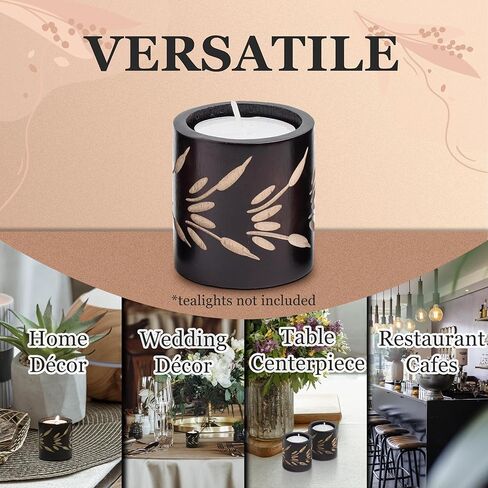 مجموعة من 6 حوامل شموع صغيرة للديكور - حوامل شموع نذرية خشبية منحوتة يدويًا للطاولة - زخارف طاولة مركزية للزفاف - حوامل شموع صغيرة مزخرفة - حاملات شموع عتيقة in Kuwait