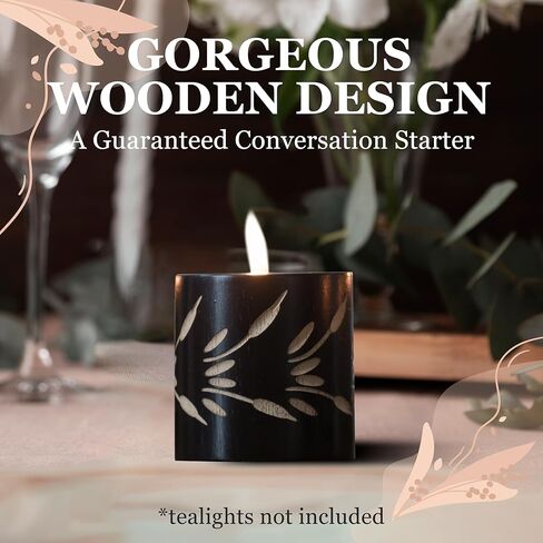 مجموعة من 6 حوامل شموع صغيرة للديكور - حوامل شموع نذرية خشبية منحوتة يدويًا للطاولة - زخارف طاولة مركزية للزفاف - حوامل شموع صغيرة مزخرفة - حاملات شموع عتيقة in Kuwait