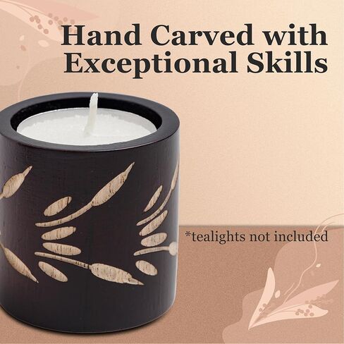 مجموعة من 6 حوامل شموع صغيرة للديكور - حوامل شموع نذرية خشبية منحوتة يدويًا للطاولة - زخارف طاولة مركزية للزفاف - حوامل شموع صغيرة مزخرفة - حاملات شموع عتيقة in Kuwait