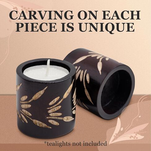 مجموعة من 6 حوامل شموع صغيرة للديكور - حوامل شموع نذرية خشبية منحوتة يدويًا للطاولة - زخارف طاولة مركزية للزفاف - حوامل شموع صغيرة مزخرفة - حاملات شموع عتيقة in Kuwait