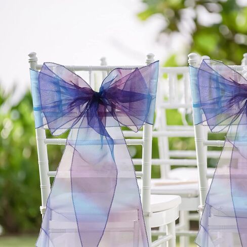 50 Pack Organza Chair Sashes Rainbow Chair Bows Ties Ribbons Wedding Chair Decorations for Wedding Party Banquet Decoration (Rainbow) in Saudi Arabia