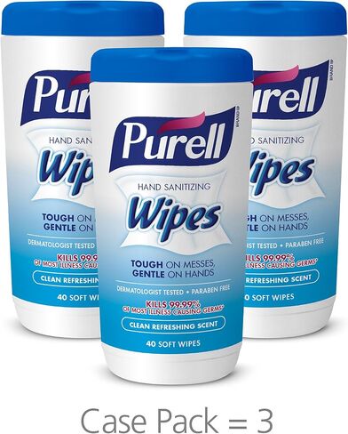 PURELL Hand Sanitizing Wipes, Clean Refreshing Scent, 40 Count Sanitizing Wipes Table Top Canisters (Pack of 3) - 9120-03-EC in Saudi Arabia