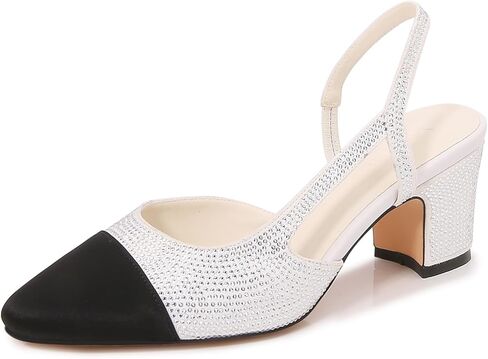 VivaLaver Slingback مضخات النساء حذاء بكعب سميك جولة تو نغمتين الرجعية الربط أحذية مكتب لفستان حفل زفاف in Saudi Arabia