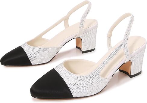 VivaLaver Slingback مضخات النساء حذاء بكعب سميك جولة تو نغمتين الرجعية الربط أحذية مكتب لفستان حفل زفاف in Saudi Arabia