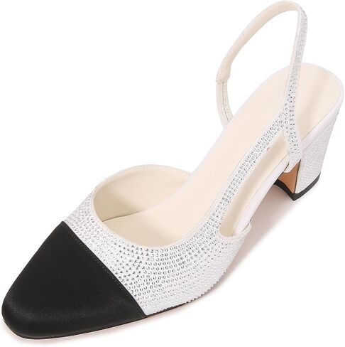 VivaLaver Slingback مضخات النساء حذاء بكعب سميك جولة تو نغمتين الرجعية الربط أحذية مكتب لفستان حفل زفاف in Saudi Arabia