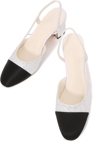 VivaLaver Slingback مضخات النساء حذاء بكعب سميك جولة تو نغمتين الرجعية الربط أحذية مكتب لفستان حفل زفاف in Saudi Arabia