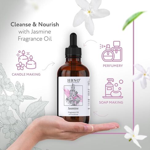 زيت عطر الياسمين من إتش بي إن أو - حجم كبير 4 أونصة (120 مل) - مثالي لصنع الصابون والشموع والعطور والعطور المنزلية وموزعات القصب وقنابل الاستحمام وبخاخات الكتان واللوشن ومعطرات السيارات in Saudi Arabia