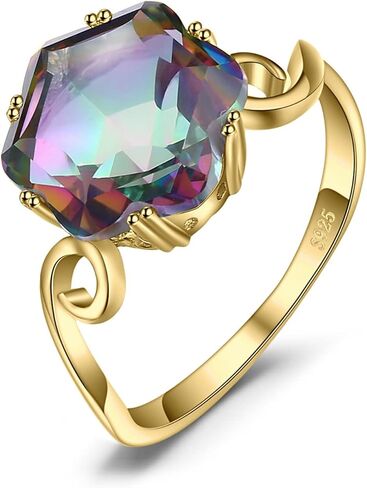 JewelryPalace Fancy Cut 5.7ct Multicolor Genuine Rainbow Quartz Cocktail Rings for Her, 14K White Yellow Rose Gold Plated 925 Sterling Silver Ring for Women, Natural Gemstone Jewelry Rings in Kuwait