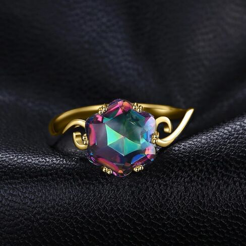 JewelryPalace Fancy Cut 5.7ct Multicolor Genuine Rainbow Quartz Cocktail Rings for Her, 14K White Yellow Rose Gold Plated 925 Sterling Silver Ring for Women, Natural Gemstone Jewelry Rings in Kuwait