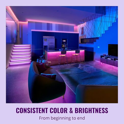 شريط إضاءة WiZ RGB LED - 50 قدمًا مقطوعًا ليناسب، 16 مليون لون + ظلال بيضاء، أوضاع إضاءة محددة مسبقًا، يتصل بشبكة Wi-Fi، والتحكم في الصوت/التطبيق، ويعمل مع Google Home وAlexa وHomeKit in Saudi Arabia