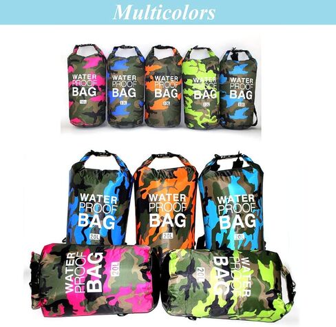 hycoprot حقيبة جافة مقاومة للماء 5l/10l/15l، حقيبة ظهر عائمة مقاومة للماء مع حزام كتف مزدوج واحد حقيبة ظهر مموهة للتجديف والسباحة والقوارب وصيد الأسماك والسفر والتخييم في الهواء الطلق (20 لتر، برتقالي) in Kuwait