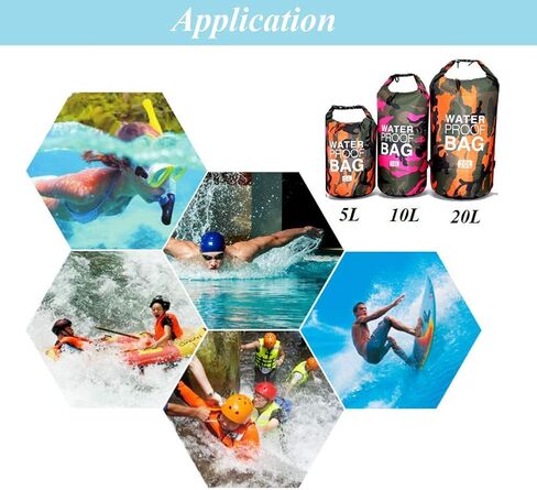 hycoprot حقيبة جافة مقاومة للماء 5l/10l/15l، حقيبة ظهر عائمة مقاومة للماء مع حزام كتف مزدوج واحد حقيبة ظهر مموهة للتجديف والسباحة والقوارب وصيد الأسماك والسفر والتخييم في الهواء الطلق (20 لتر، برتقالي) in Kuwait