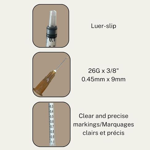 Veterinary Syringe Luer Slip 1cc (1ml) TB, 26G x 3/8 inch (9mm), Individually Sealed, 100 per box, 01TB2609 in Saudi Arabia