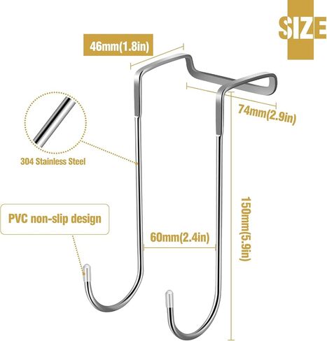 4 Pack Over The Door Hook, Heavy Duty Door Hanger Hooks, Stainless Steel Adjustable Double Hook for Kitchen, Bathroom, Wardrobe, Office (Silver) in Saudi Arabia