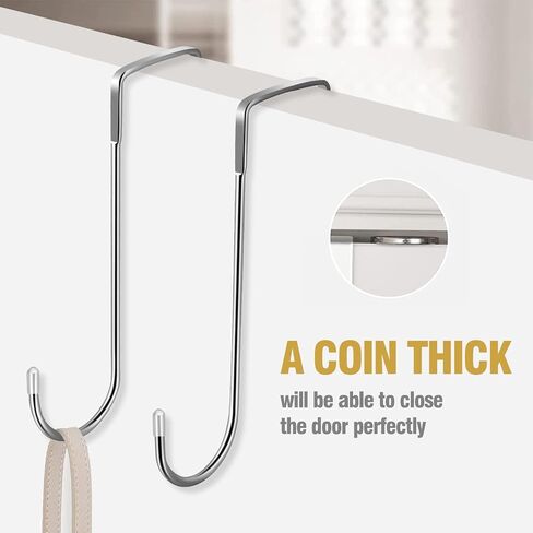 4 Pack Over The Door Hook, Heavy Duty Door Hanger Hooks, Stainless Steel Adjustable Double Hook for Kitchen, Bathroom, Wardrobe, Office (Silver) in Saudi Arabia