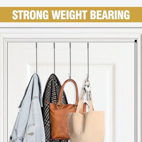 4 Pack Over The Door Hook, Heavy Duty Door Hanger Hooks, Stainless Steel Adjustable Double Hook for Kitchen, Bathroom, Wardrobe, Office (Silver) in Saudi Arabia