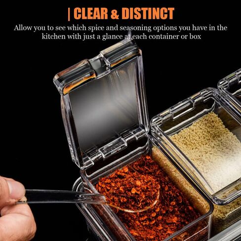 صندوق توابل شفاف، 4 قطع من حاوية تخزين التوابل الشفافة لوعاء التوابل والملح والسكر، وبرطمانات التوابل مع الملاعق... in Kuwait