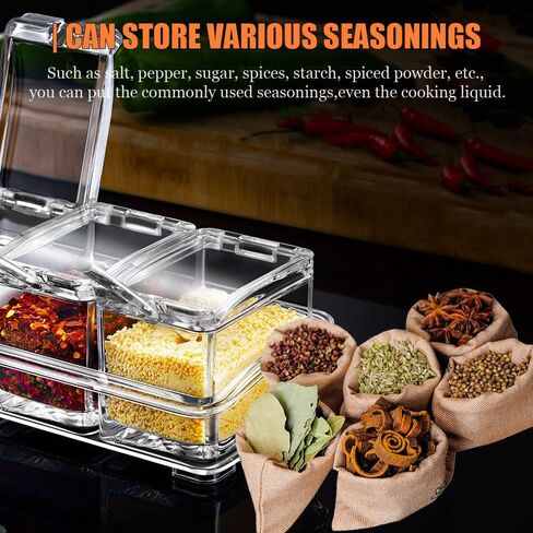 صندوق توابل شفاف، 4 قطع من حاوية تخزين التوابل الشفافة لوعاء التوابل والملح والسكر، وبرطمانات التوابل مع الملاعق... in Kuwait