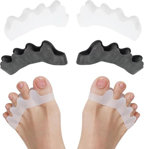 Toe Separators for Women/Men (4 PCS), Soft Toe Spacers Bunion Corrector for Women/Men, Gel Toe Spacers for Foot Pain Relief (Black/White), Universal Size in Kuwait