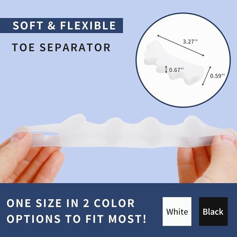 Toe Separators for Women/Men (4 PCS), Soft Toe Spacers Bunion Corrector for Women/Men, Gel Toe Spacers for Foot Pain Relief (Black/White), Universal Size in Kuwait