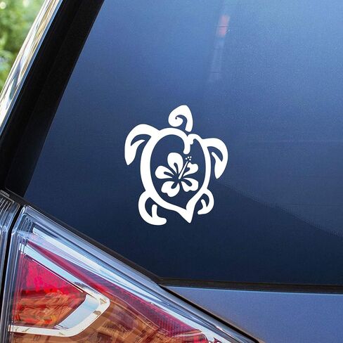 AGL Hibiscus Turtle Decal Sticker | 5.5-Inches by 4.7-Inches | Premium Quality White Vinyl in Saudi Arabia