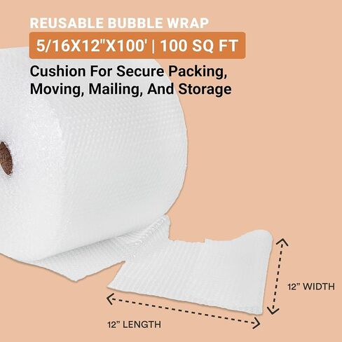 Aviditi Bubble Wrap Roll 1/2" x 24" x 50' Long (100 Sq Ft) Cushioning Wrap for Packing, Moving, Mailing & Shipping Supplies, Large Perforated Bubble Sheets Packaging Material for Fragile Items in Saudi Arabia