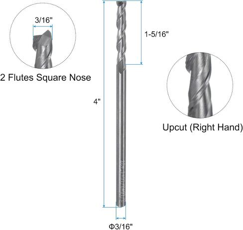 uxcell Carbide Square End Mill, 3/16" Diameter Uncoated 2 Flutes Milling Bit Cutter, for Aluminum Copper Non-Ferrous Metal, 3/16" Shank 1-5/16" Cut Length 4" Extra Long in Saudi Arabia