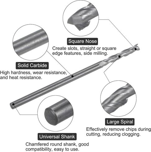 uxcell Carbide Square End Mill, 3/16" Diameter Uncoated 2 Flutes Milling Bit Cutter, for Aluminum Copper Non-Ferrous Metal, 3/16" Shank 1-5/16" Cut Length 4" Extra Long in Saudi Arabia