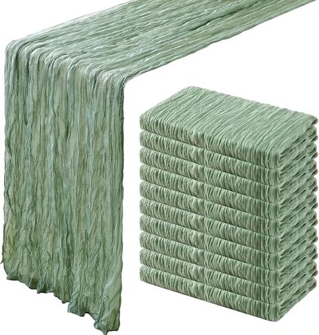 10 Pack Beige Gauze Table Runner 35x120 Inches with 20 Ribbons, Cheesecloth Rustic Boho Table Runner for Bridal Shower Wedding Party First Communion Centerpiece Engagement Rustic Boho Decoration in Saudi Arabia