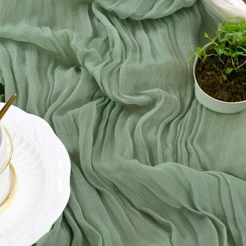 10 Pack Beige Gauze Table Runner 35x120 Inches with 20 Ribbons, Cheesecloth Rustic Boho Table Runner for Bridal Shower Wedding Party First Communion Centerpiece Engagement Rustic Boho Decoration in Saudi Arabia