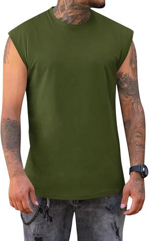 Runcati Men's Sleeveless Tank Tops Crewneck Casual Workout Gym Cut Off Muscle Fit T Shirt in Saudi Arabia