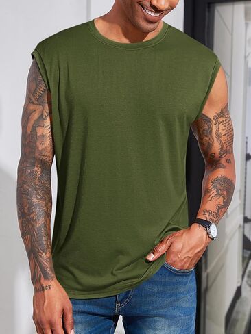 Runcati Men's Sleeveless Tank Tops Crewneck Casual Workout Gym Cut Off Muscle Fit T Shirt in Saudi Arabia