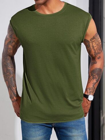 Runcati Men's Sleeveless Tank Tops Crewneck Casual Workout Gym Cut Off Muscle Fit T Shirt in Saudi Arabia
