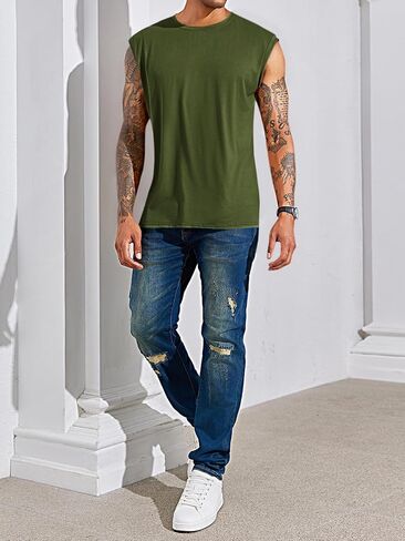 Runcati Men's Sleeveless Tank Tops Crewneck Casual Workout Gym Cut Off Muscle Fit T Shirt in Saudi Arabia
