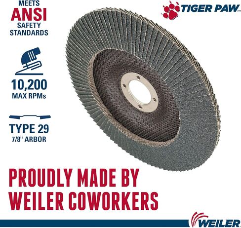 Weiler 51175 6" Tiger Paw Abrasive Flap Disc, Conical (TY29), Phenolic Backing, 40Z, 7/8" Arbor Hole (Pack of 10) in Saudi Arabia
