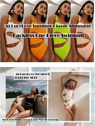بدلة سباحة نسائية من قطعة واحدة من ALLureLove بحلقة للبطن وملابس سباحة ذات قصة عالية in Kuwait