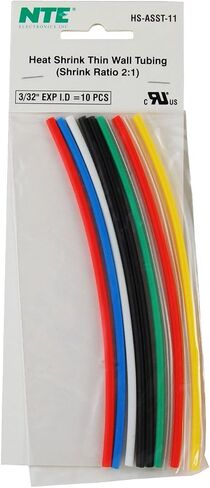 طقم أنابيب انكماش حراري رفيعة الجدار HS-ASST-11 من NTE Electronics، ألوان متنوعة، طول 6 بوصات، قطر 3/32 بوصة، 10 قطع in Saudi Arabia